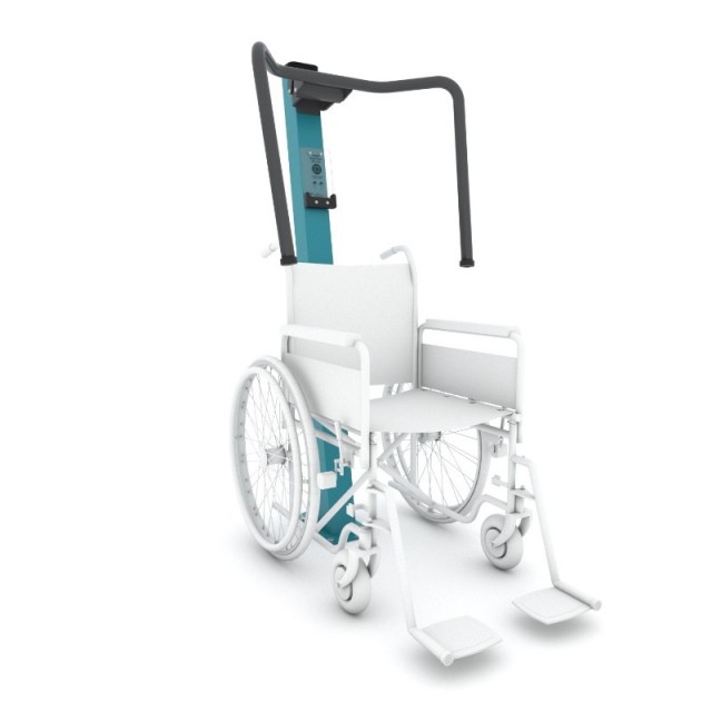 Brystpress FITNESS 1124 for rullestolbrukere – farge C18 teal, vist med rullestol