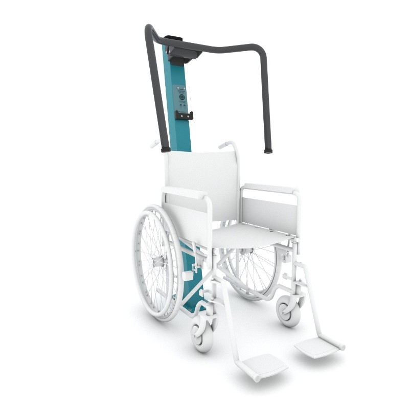 Brystpress FITNESS 1124 for rullestolbrukere – farge C18 teal, vist med rullestol